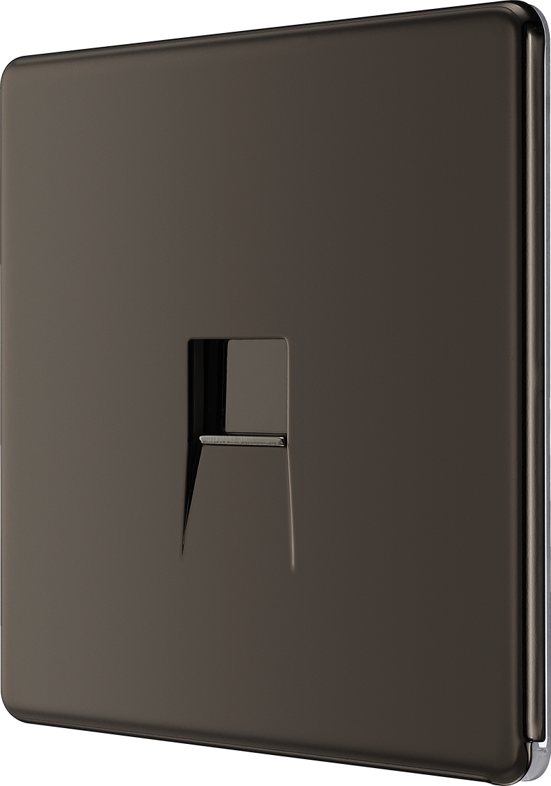 BG Electrical Flatplate Screwless Black Nickel - Single telephone socket, secondary