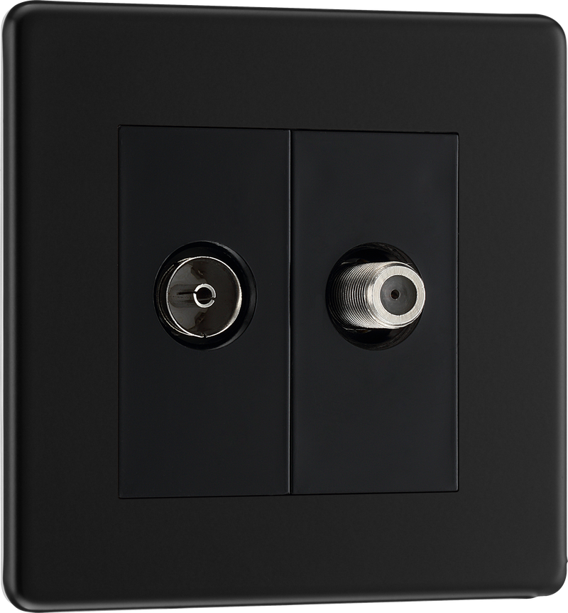 BG Electrical Flatplate Screwless Matt Black - Double satellite and co-axial