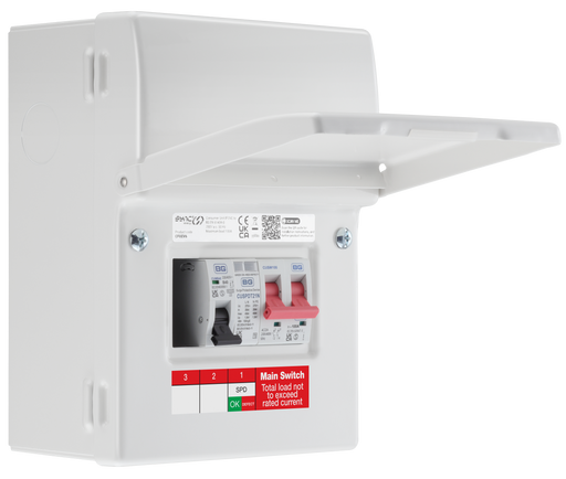 Sync Energy EV Circuit Protection - 5 Module EV Consumer Unit 100A with Main Switch, MCB SPD, IP20 - White