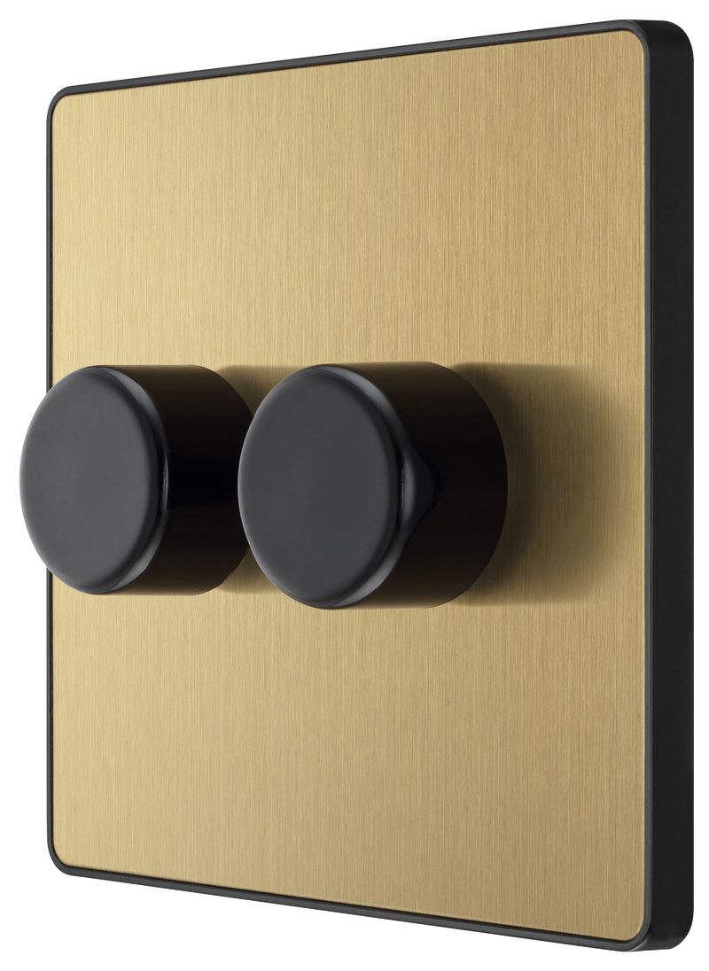 BG Electrical Evolve Satin Brass - Double, 2 way push 200W