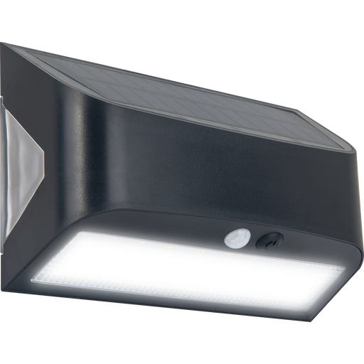 Luceco Prysm Wall Light - Prysm Decorative Outdoor Solar Wall Light with PIR Motion Sensor and USB Charging Port, LED Exterior Lighting, Black, IP54, 6W, 600lm, 4000K