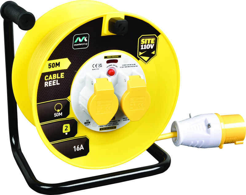 Masterplug Site - 50m, 2 Sockets, 16A, Yellow