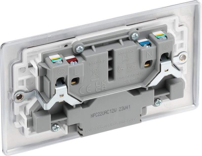 BG Electrical Nexus Metal Polished Chrome - Double switched single pole, with USB A + C (12W)