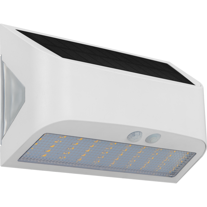 Luceco Prysm Wall Light - Prysm Decorative Outdoor Solar Wall Light with PIR Motion Sensor and USB Charging Port, LED Exterior Lighting, White, IP54, 6W, 600lm, 4000K