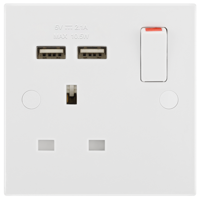 BG Electrical 900 Series - Single switched, single pole, with 2 x USB A