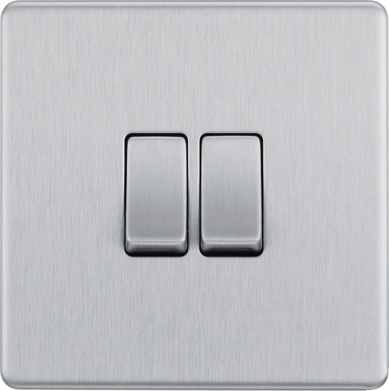 BG Electrical Flatplate Screwless Brushed Steel - Double, 2 way switch