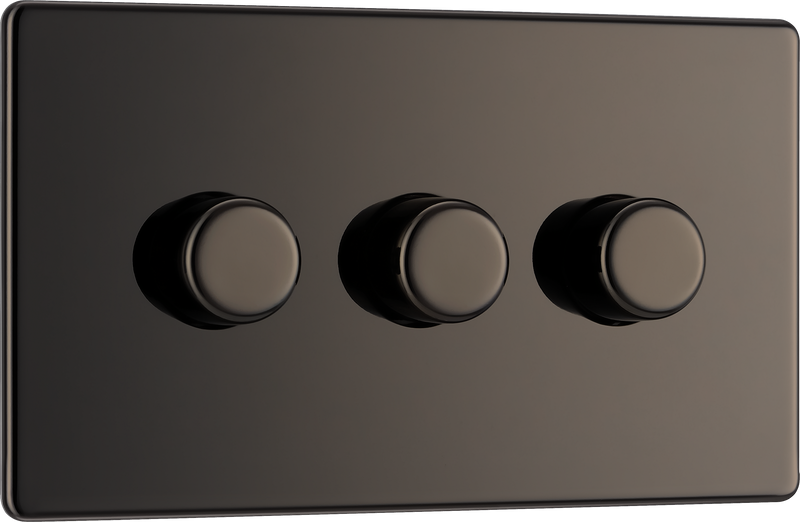 BG Electrical Flatplate Screwless Black Nickel - Triple 2 way push 200W