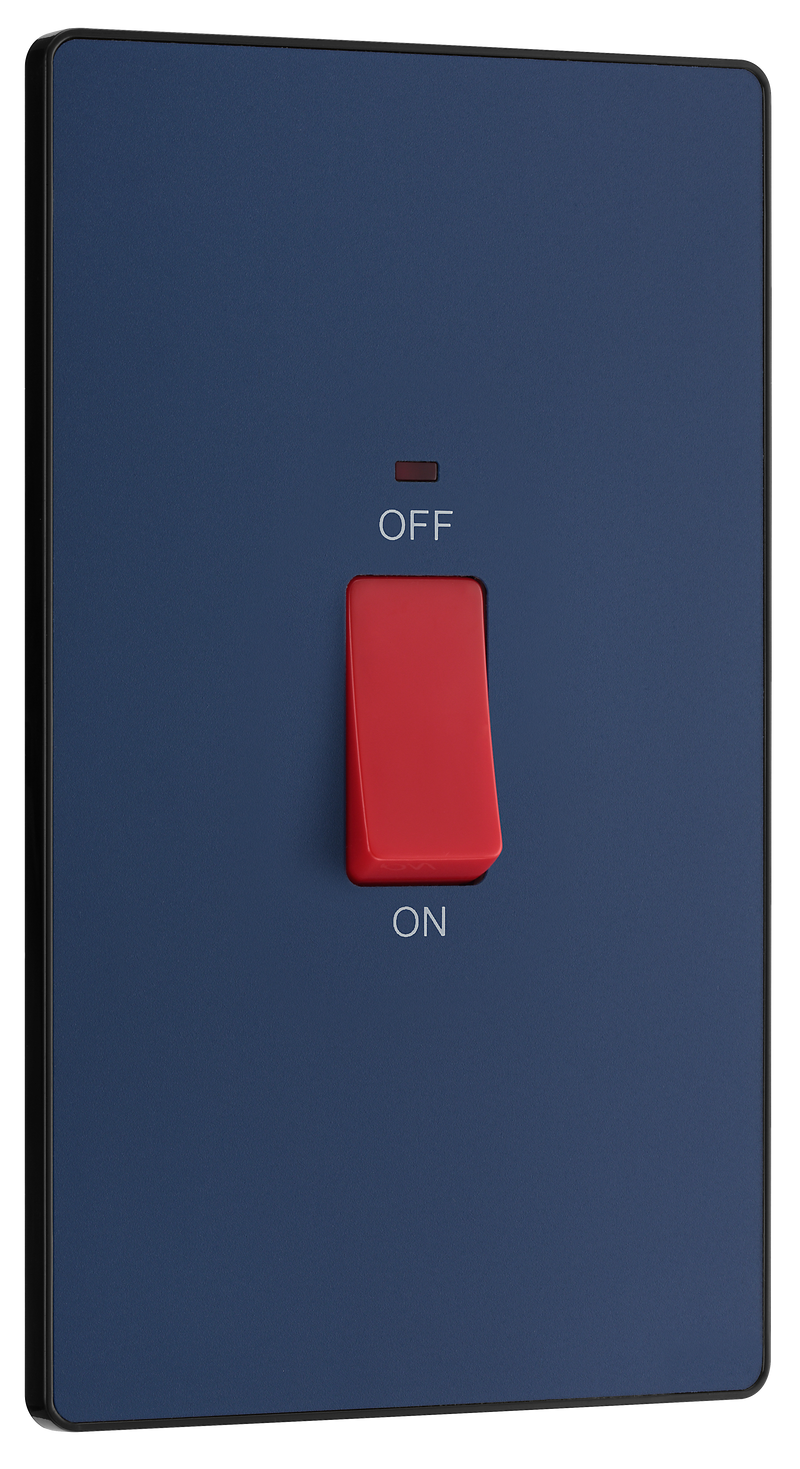 BG Electrical Evolve Matt Blue - 45A, double pole, large plate, with indicator