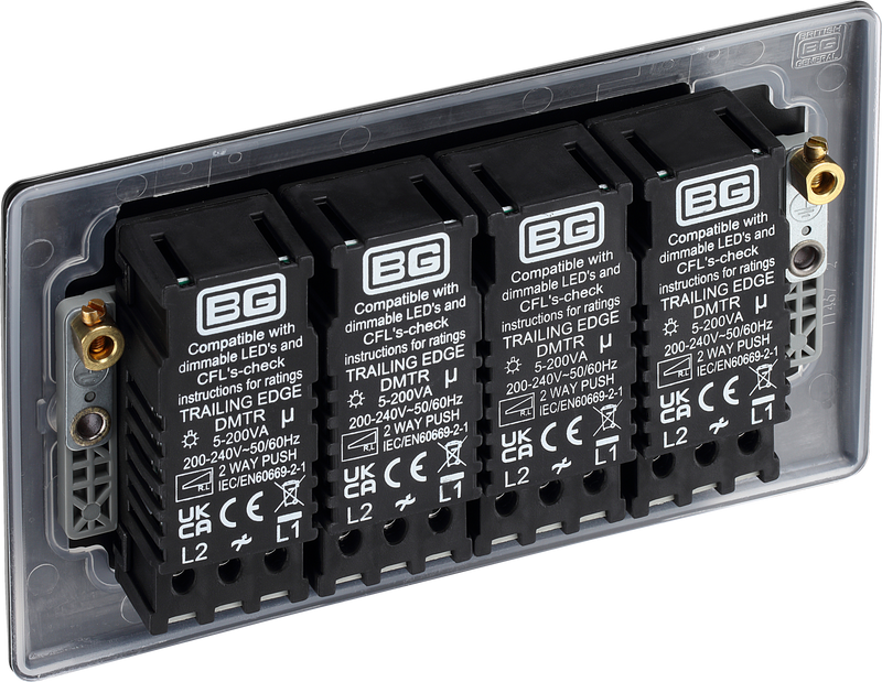 BG Electrical Nexus Metal Matt Black - Quadruple 2 way push 200W