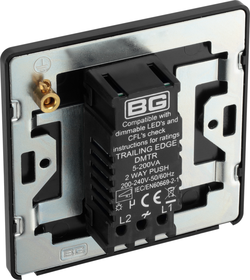 BG Electrical Evolve Black Chrome - Single, 2 way push 200W