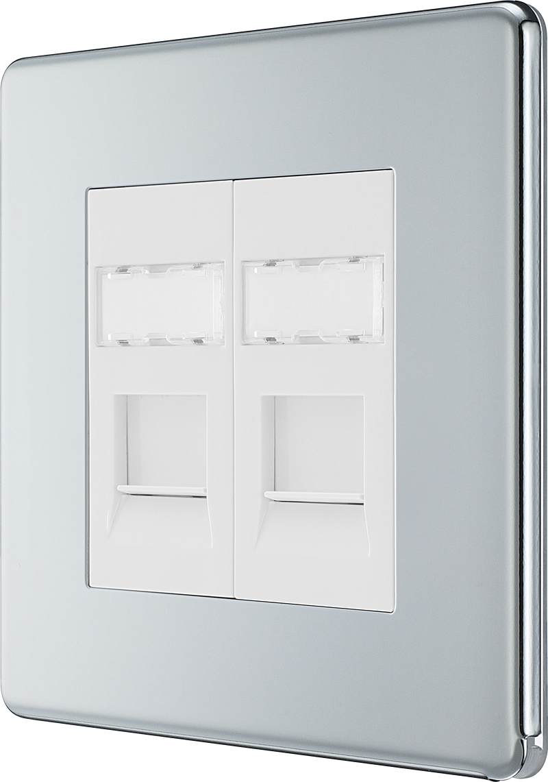 BG Electrical Flatplate Screwless Polished Chrome - Double, RJ45 telephone socket