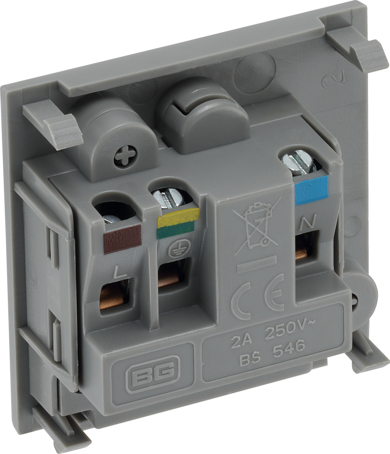 BG Electrical Euro Module - 2A round pin, unswitched socket