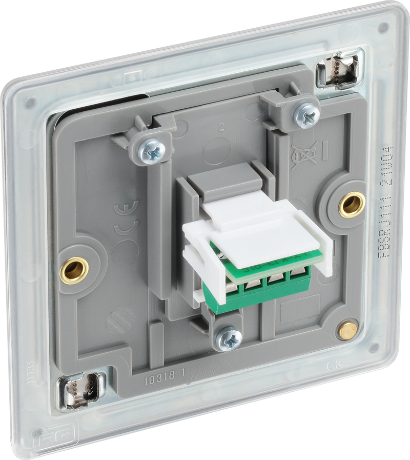 BG Electrical Flatplate Screwless Brushed Steel - Single, RJ11 telephone socket