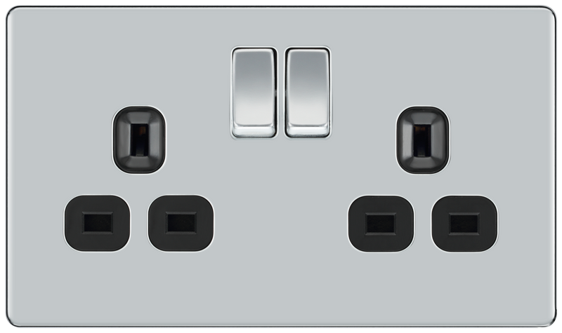 BG Electrical Flatplate Screwless Polished Chrome - Double switched, double pole