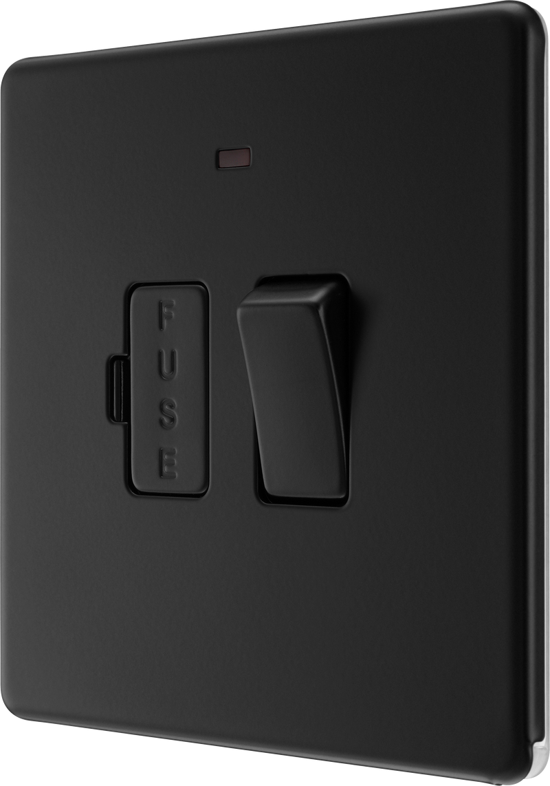 BG Electrical Flatplate Screwless Matt Black - Switched and fused with indicator
