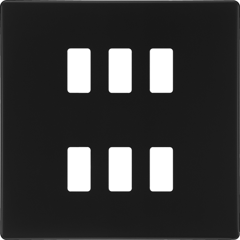 BG Electrical Flatplate Screwless Matt Black - 6 module - square