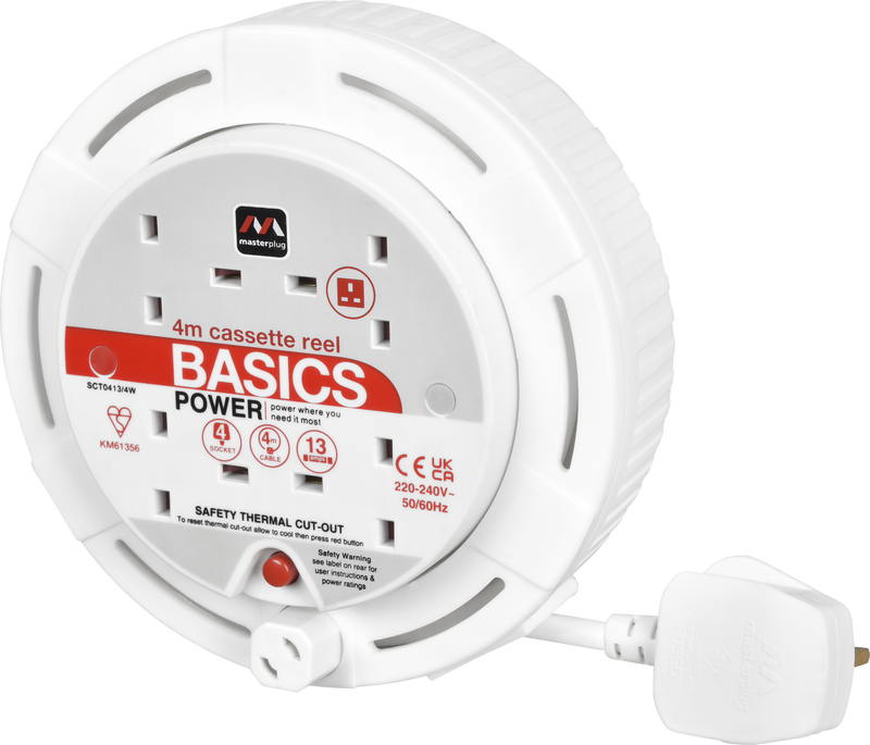 Masterplug Work - 4m, 4 Sockets, 13A, White