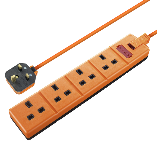 Masterplug Work - 4 Sockets, 4m, 13A, Orange