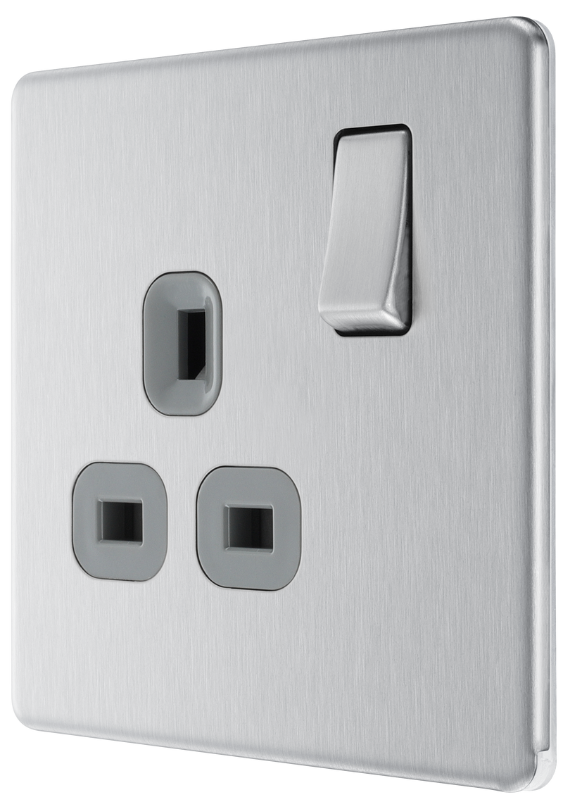 BG Electrical Flatplate Screwless Brushed Steel - Single, switched, double pole