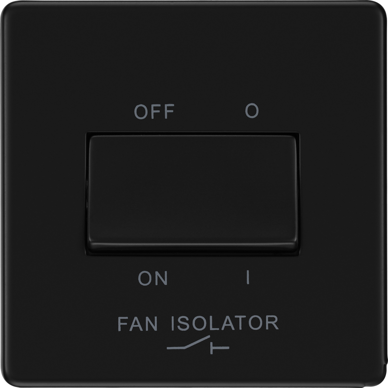 BG Electrical Flatplate Screwless Matt Black - Triple pole fan isolator