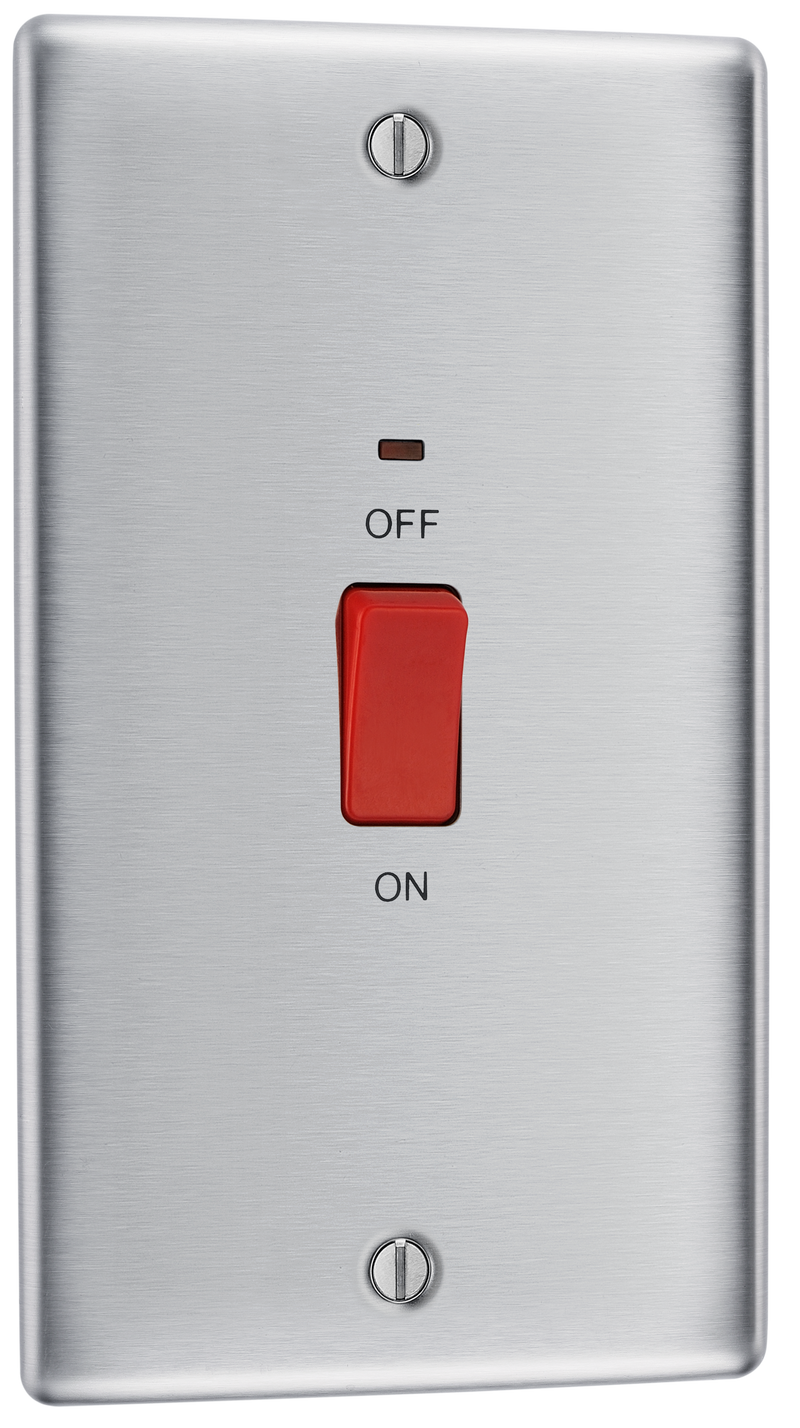 BG Electrical Nexus Metal Brushed Steel - 45A, double pole, large plate, with indicator