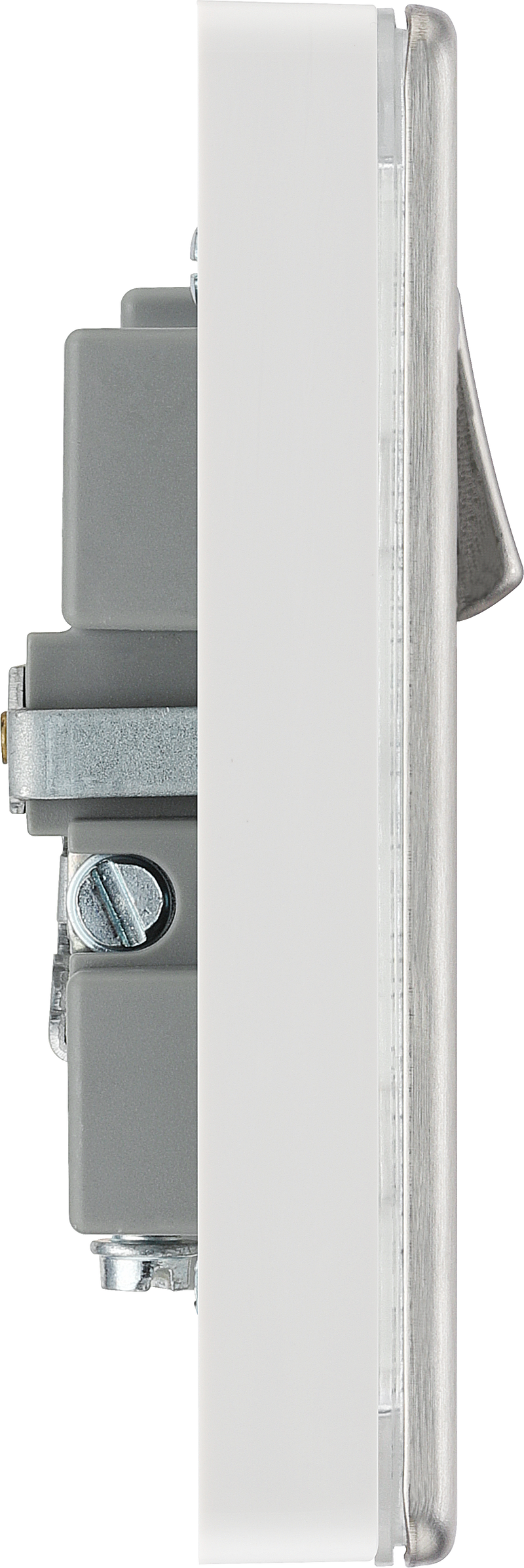 BG Electrical Flatplate Screwless Brushed Steel - Single switched, single pole, with 2 x USB A