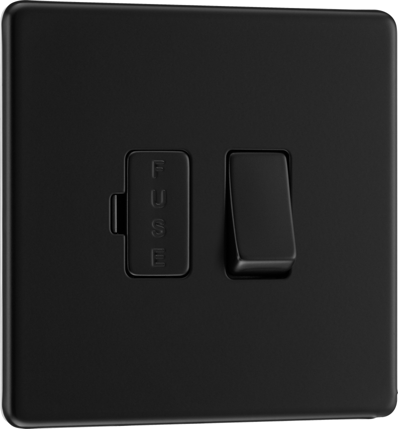 BG Electrical Flatplate Screwless Matt Black - Switched and fused