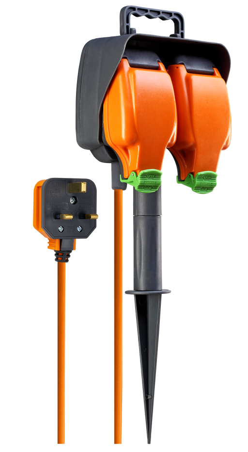 Masterplug Outdoor - 2 Sockets, 15m, 13A, Orange