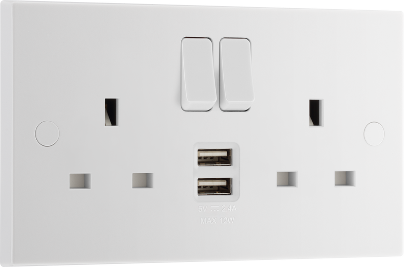 BG Electrical 900 Series - Double switched single pole, with 2 x USB A (12W)