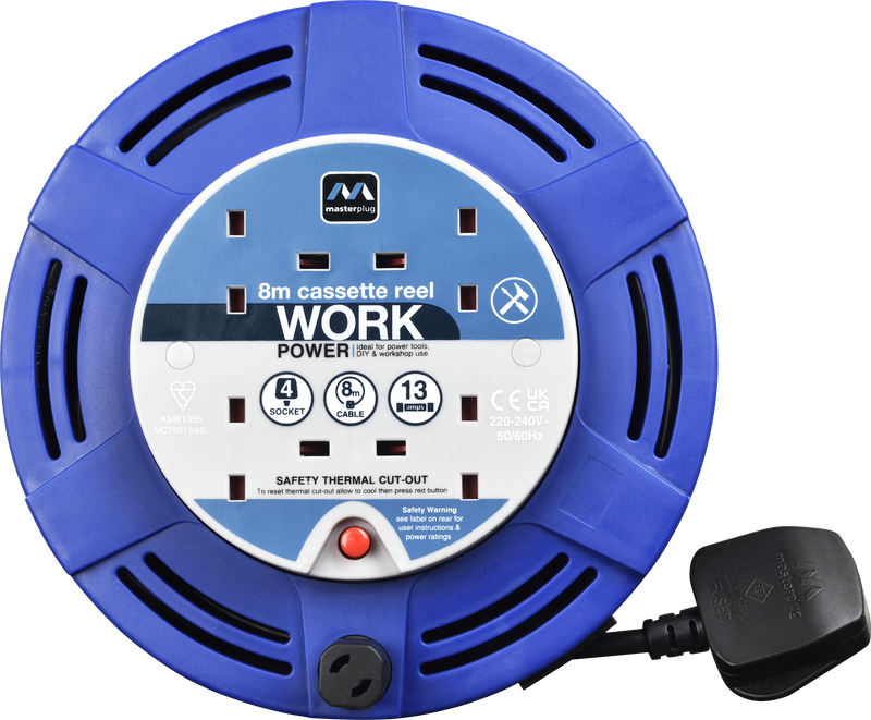 Masterplug Work - 8m, 4 Sockets, 13A, Blue