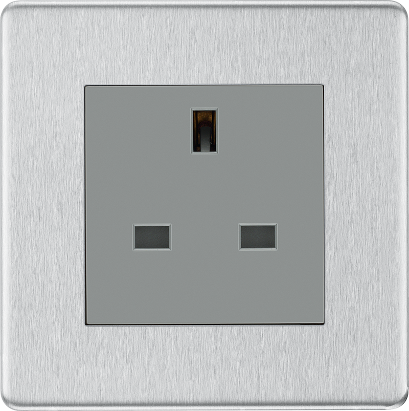 BG Electrical Flatplate Screwless Brushed Steel - Single unswitched, double pole