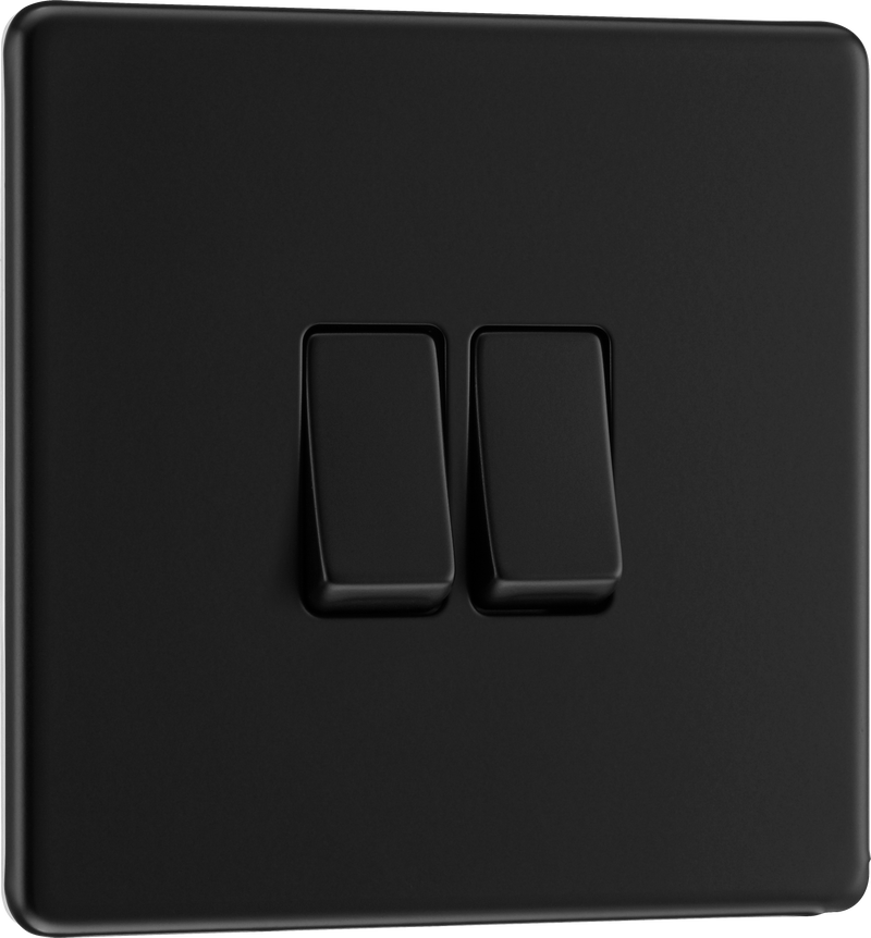 BG Electrical Flatplate Screwless Matt Black - Double, 2 way switch
