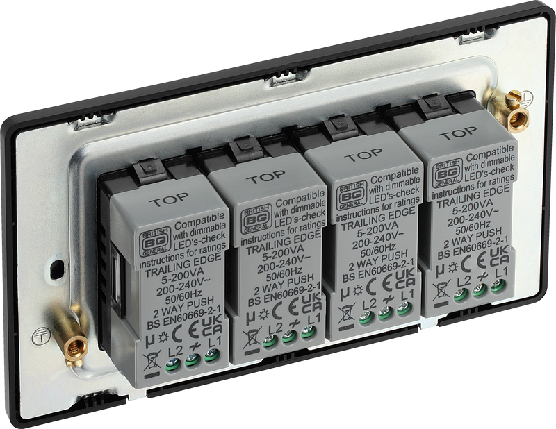 BG Electrical Evolve Satin Brass - Quadruple, 2 way push 200W