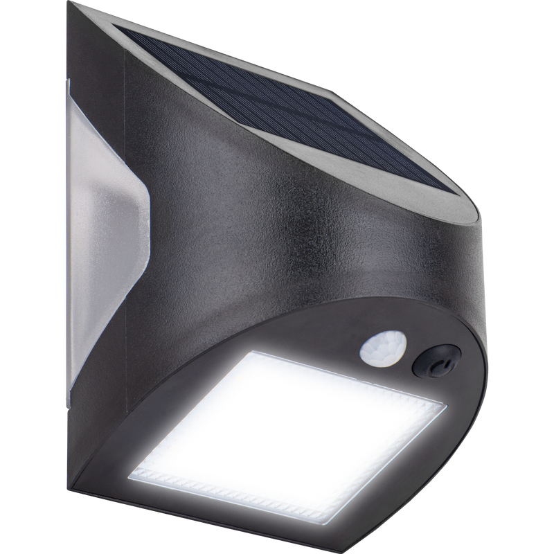 Luceco Prysm Wall Light - Prysm Decorative Outdoor Solar Wall Light with PIR Motion Sensor and USB Charging Port, LED Exterior Lighting, Black, IP54, 6W, 600lm, 4000K