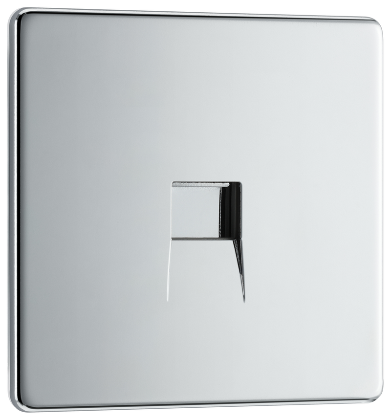 BG Electrical Flatplate Screwless Polished Chrome - Single, telephone socket, secondary