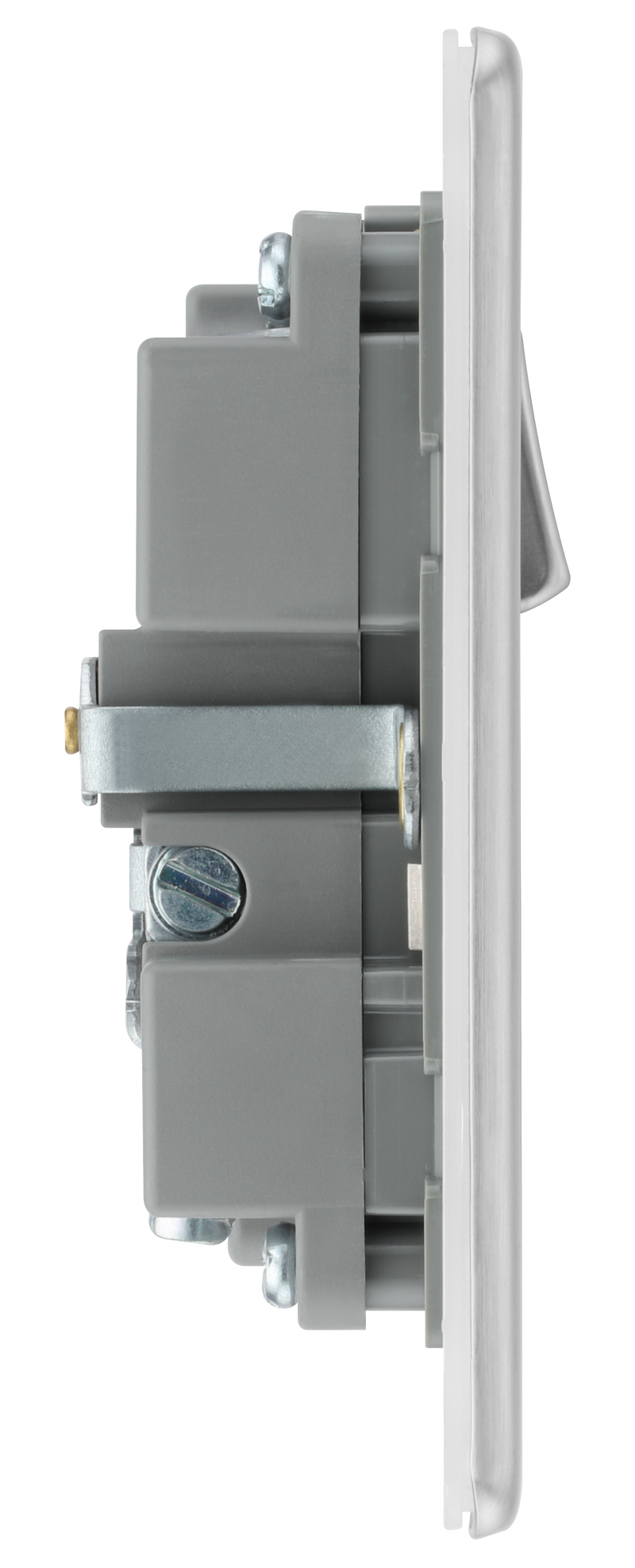 BG Electrical Flatplate Screwless Brushed Steel - Single, switched, single pole, with 1 x USB A + 1 x USB C