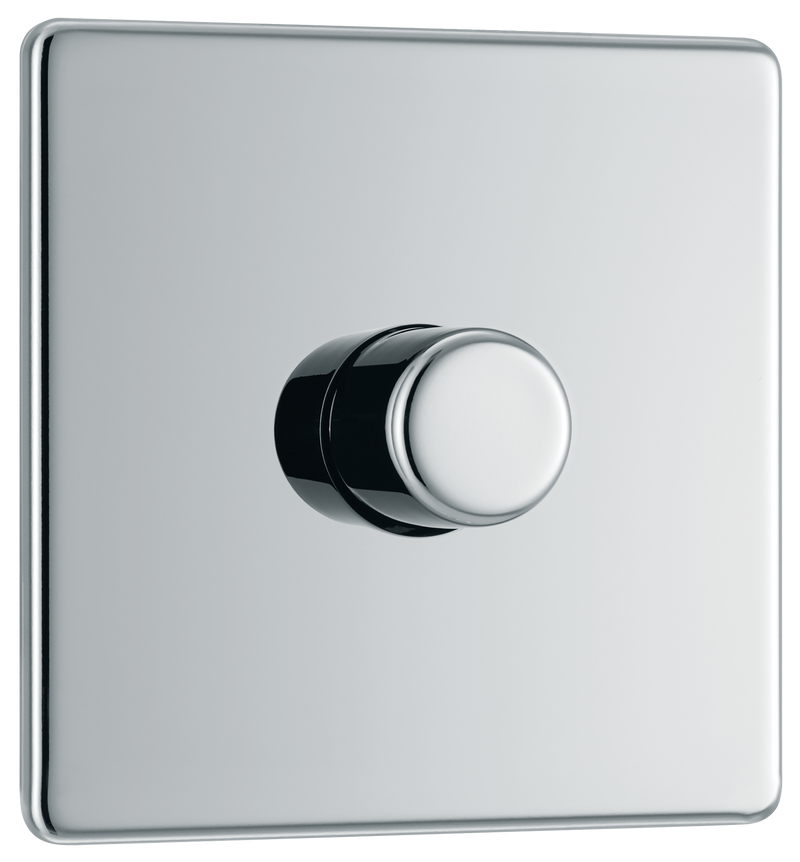 BG Electrical Flatplate Screwless Polished Chrome - Single, 2 way push 200W