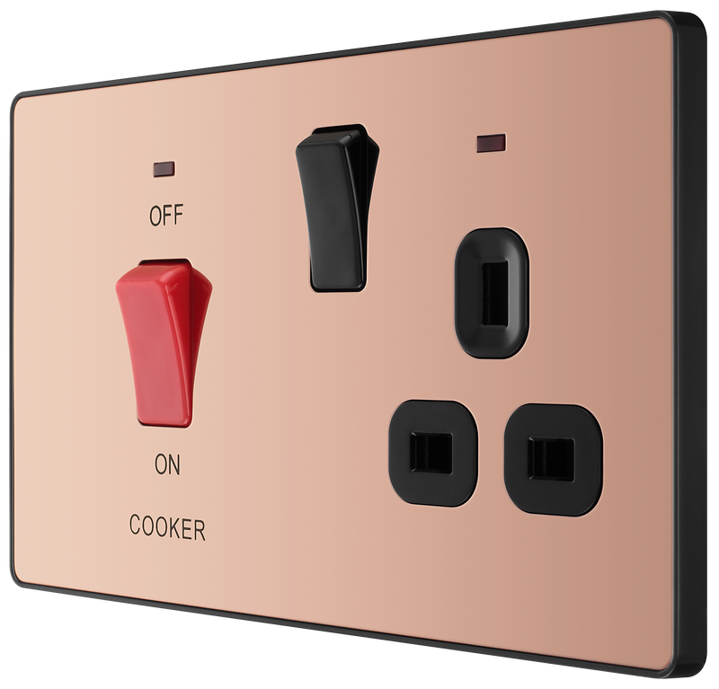 BG Electrical Evolve Polished Copper - 45A double pole with switched socket and indicators