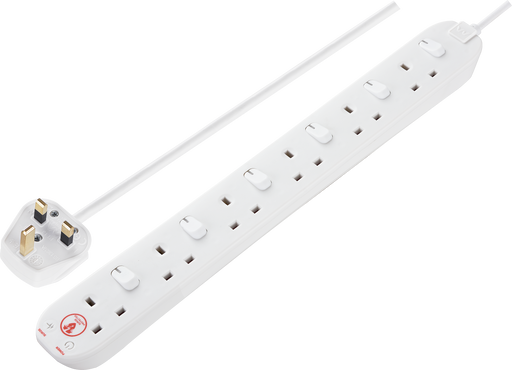 Masterplug Surge - 6 Sockets, 2m, 13A, White