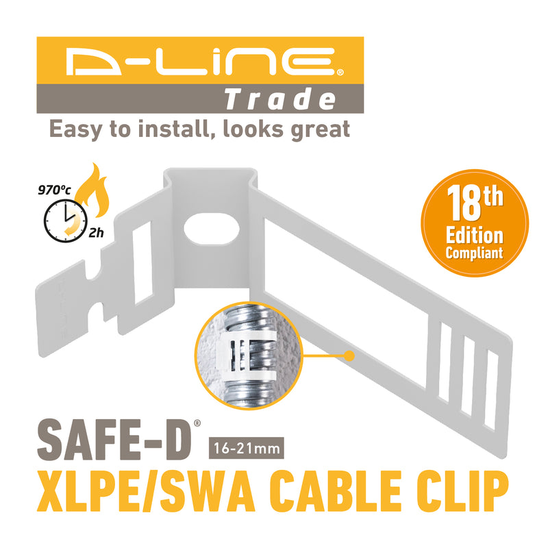 D-Line Fire Clip - Adjustable Cable Clip 16-21mm - White (Pack of 20)
