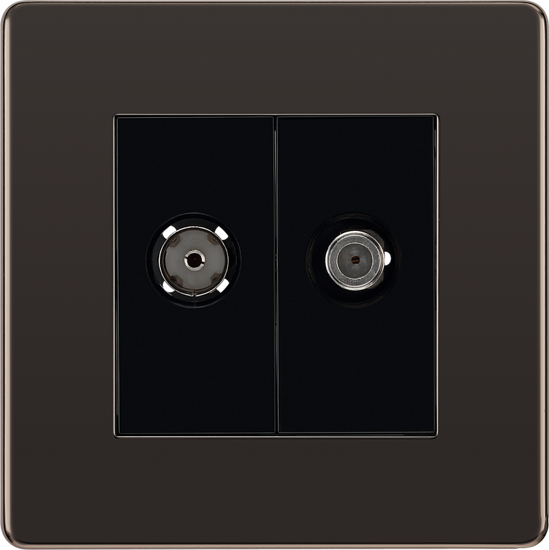 BG Electrical Flatplate Screwless Black Nickel - Double satellite and co-axial