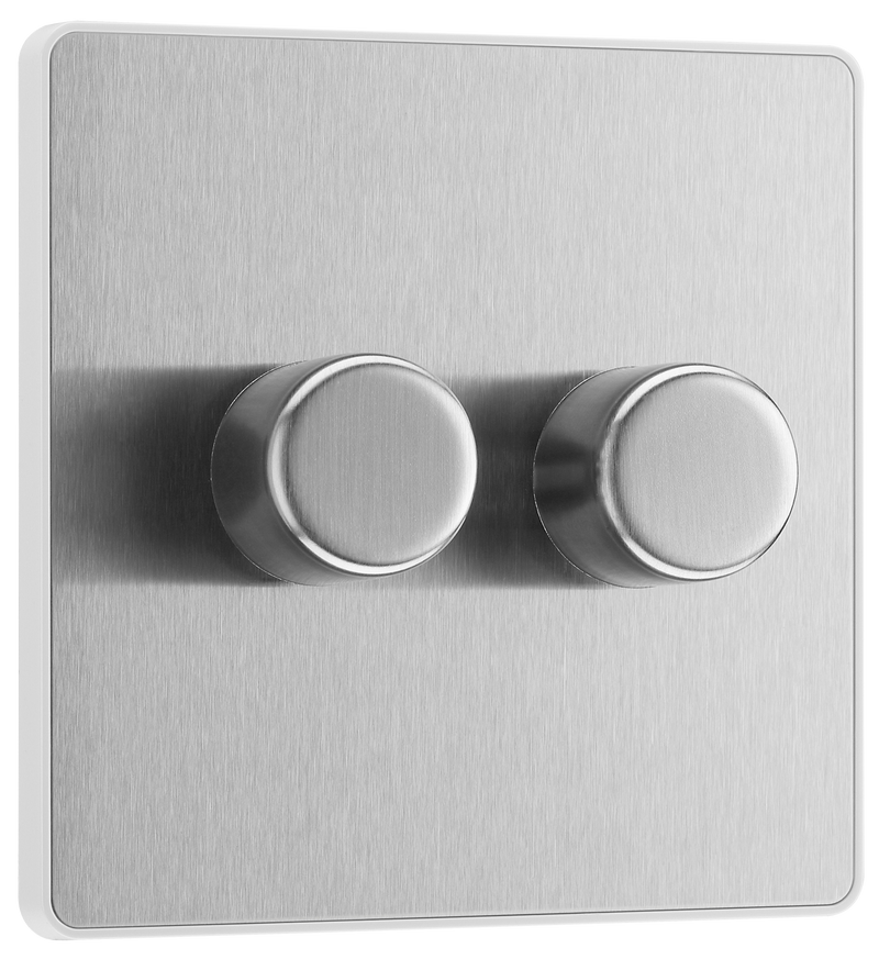 BG Electrical Evolve Brushed Steel - Double, 2 way push 200W
