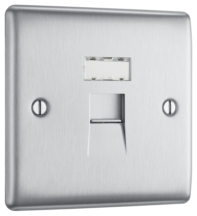 BG Electrical Nexus Metal Brushed Steel - Single, RJ45 data socket