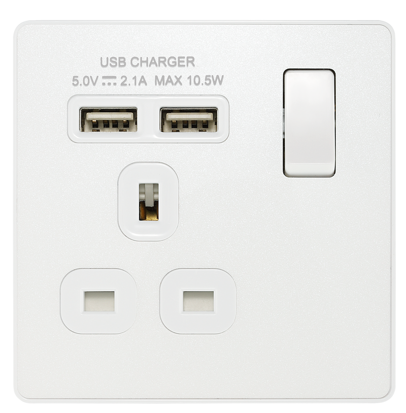 BG Electrical Evolve Pearlescent White - Single, switched, single pole, with 2 x USB A