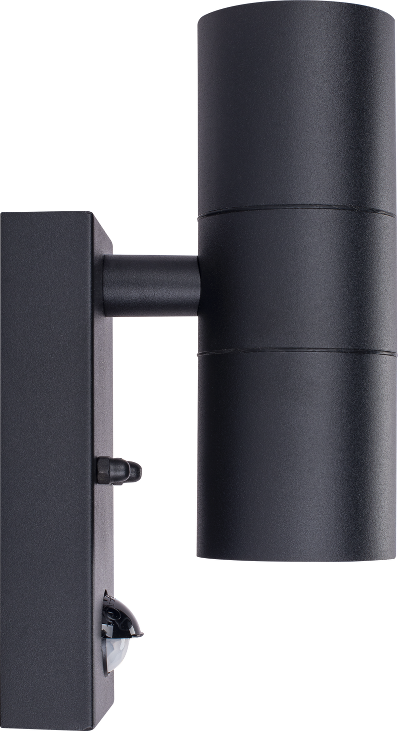 Luceco Azurar Wall Light - Exterior decorative up / down wall light GU10 with PIR finished in black