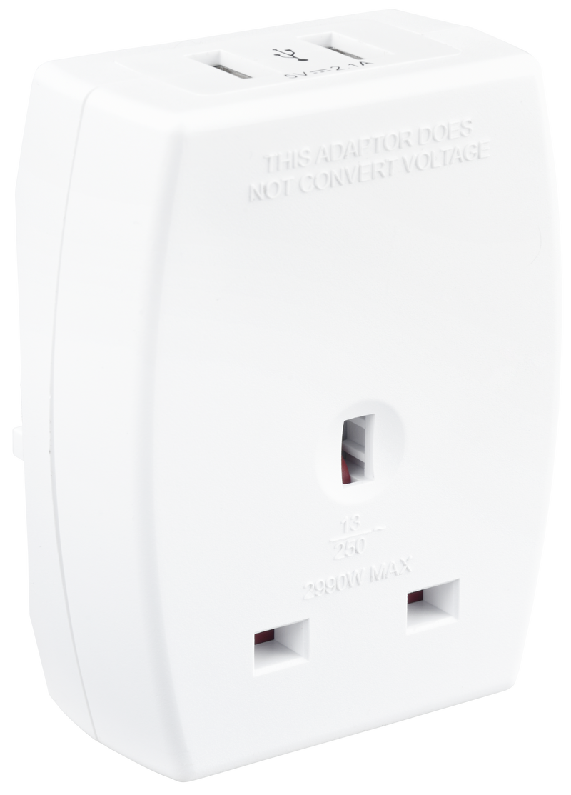 Masterplug Travel - 2 x USB A, White