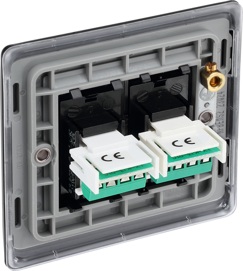 BG Electrical Nexus Metal Matt Black - Double, RJ11 telephone socket