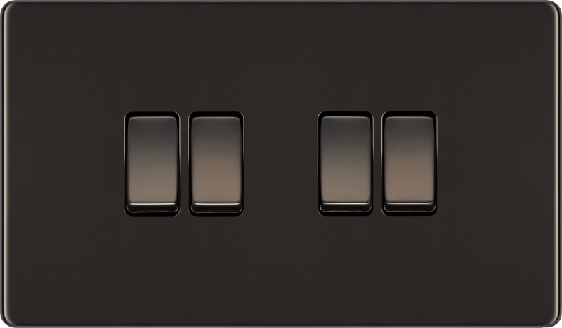 BG Electrical Flatplate Screwless Black Nickel - Quadruple 2 way switch