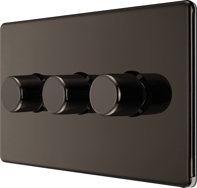 BG Electrical Flatplate Screwless Black Nickel - Triple 2 way push 200W