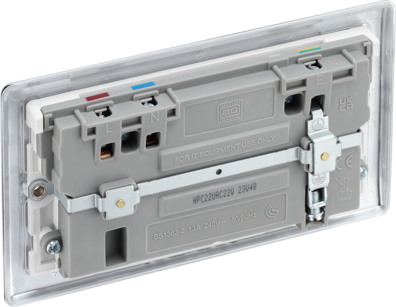 BG Electrical Nexus Metal Polished Chrome - Double switched single pole, with USB A + C (22W)
